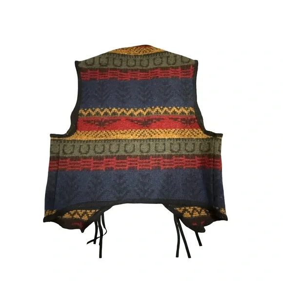 Vintage Woolrich Women’s Vest Aztec Blanket Fringe Concho Bolero Size Small - Picture 2 of 9